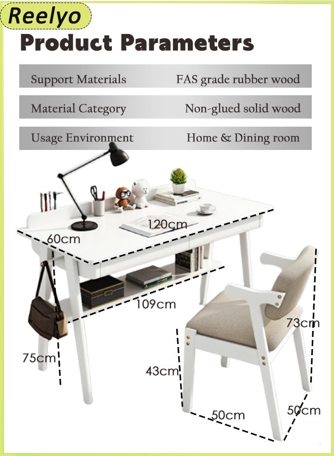 ريليو مكتب كمبيوتر مكتبي من الخشب الصلب بتصميم مريح مع درج ورف تخزين وحامل أقلام وفتحة سلكية للمنزل وغرفة النوم والطالب (1.2 متر) - Image 2