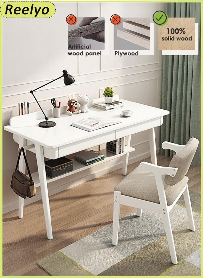 ريليو مكتب كمبيوتر مكتبي من الخشب الصلب بتصميم مريح مع درج ورف تخزين وحامل أقلام وفتحة سلكية للمنزل وغرفة النوم والطالب (1.2 متر) - Image 1