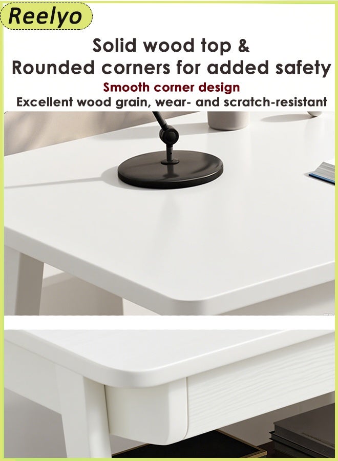 ريليو مكتب كمبيوتر مكتبي من الخشب الصلب بتصميم مريح مع درج ورف تخزين وحامل أقلام وفتحة سلكية للمنزل وغرفة النوم والطالب (1.2 متر) - Image 5