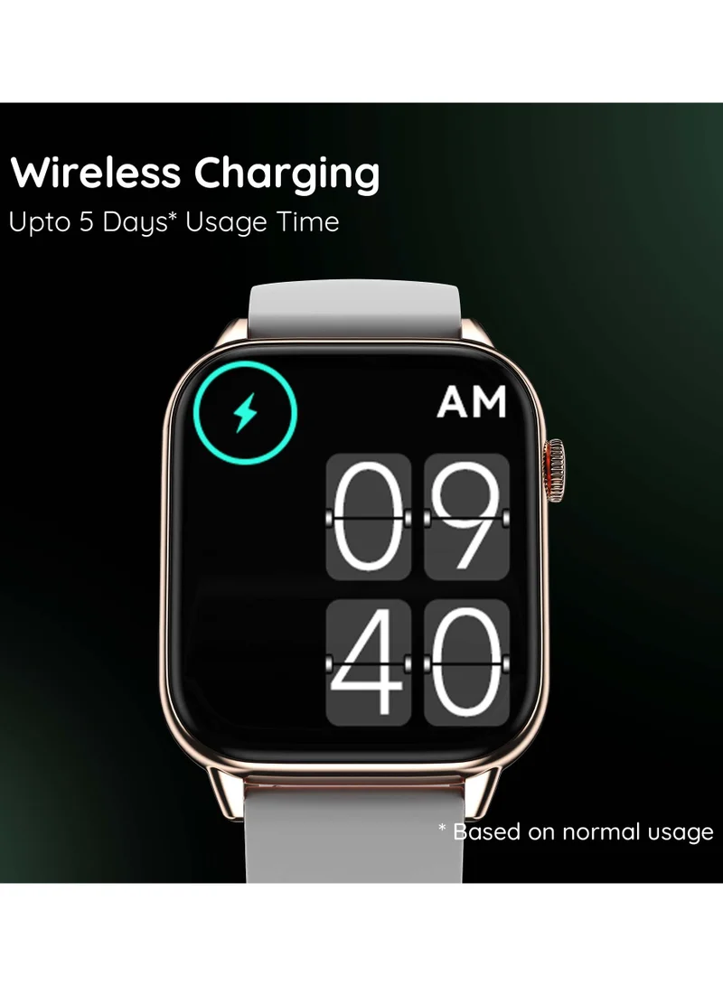 Pebble Orion Max, Wireless Charging, 1.91"HD Screen, Metallic Body, BT Calling, Fitness Tracker, Sleep & Heart Rate Monitor, 100+ Sport Modes, Smartwatch for Men - White Gold
