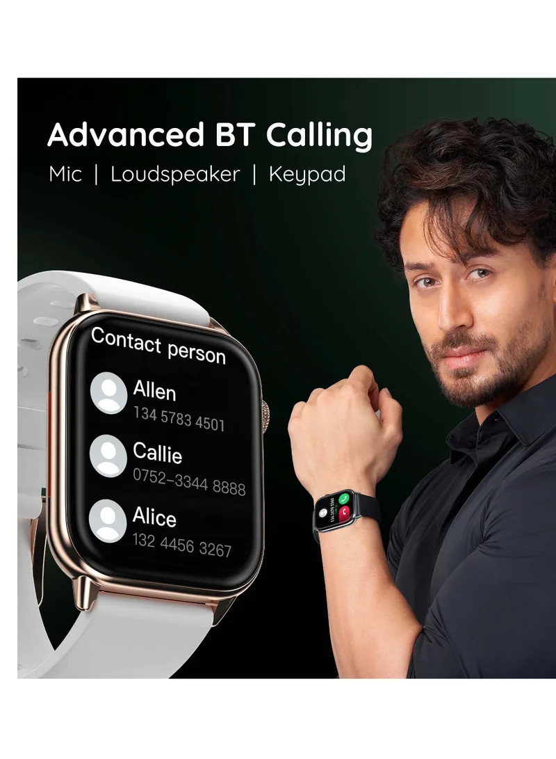 Pebble Orion Max, Wireless Charging, 1.91"HD Screen, Metallic Body, BT Calling, Fitness Tracker, Sleep & Heart Rate Monitor, 100+ Sport Modes, Smartwatch for Men - White Gold