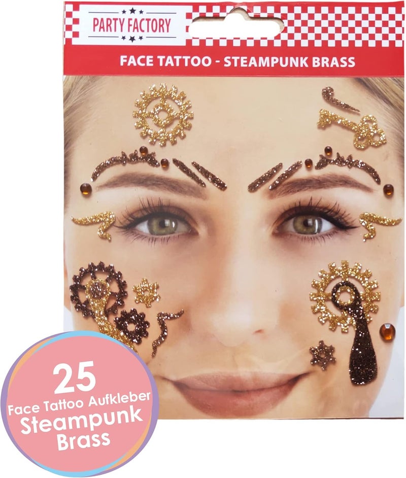 Party Factory Demand-based stock planning Face Tattoo Steampunk, Temporary Glitter Face Tattoo for Theme Party, Halloween & Carnival, Children & Adults Seasonal & permanent compatible - Image 2