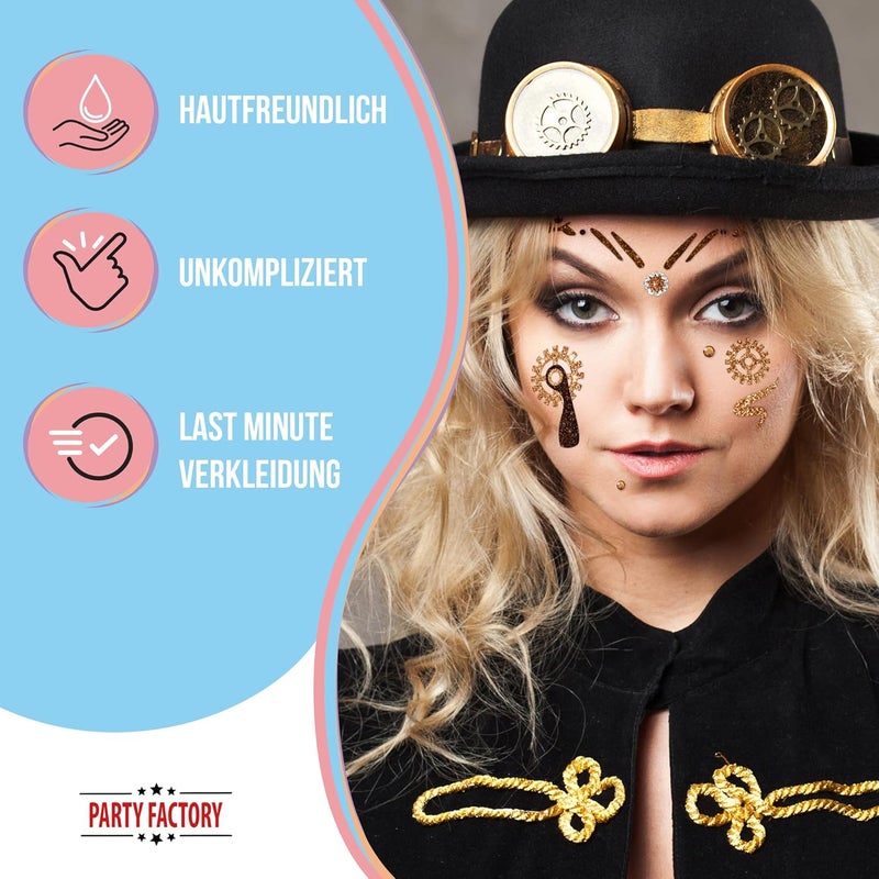 Party Factory Demand-based stock planning Face Tattoo Steampunk, Temporary Glitter Face Tattoo for Theme Party, Halloween & Carnival, Children & Adults Seasonal & permanent compatible - Image 4