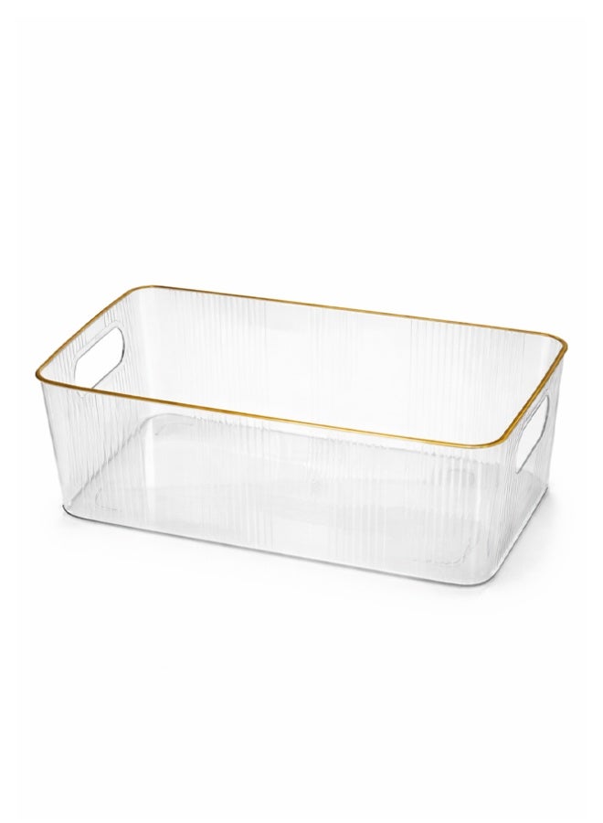 Premium Clear Ribbed Organizer storage Bin with Gold Trim - Image 1