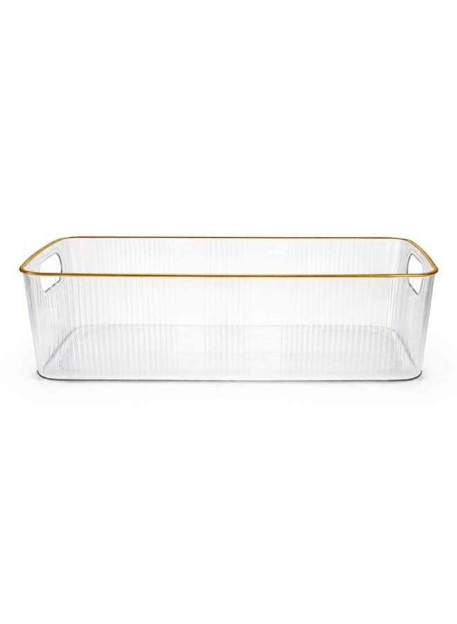 Premium Clear Ribbed Organizer storage Bin with Gold Trim - Image 2