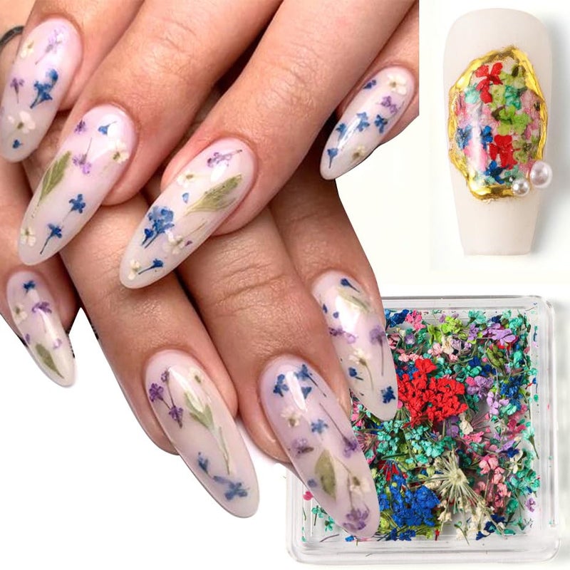 WOKOTO 4 Boxes Vibrant Colors Tiny Dried Flowers Nail Art Stickers 3D Spring Floral Nail Decals Colorful Dry Flowers Nail Stickers Mini Real Nail Flower Set for Women Girls Nail Decorations DIY Craft - Image 4