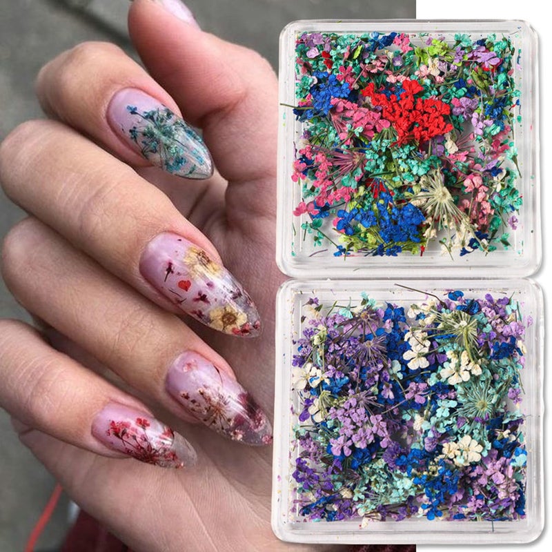 WOKOTO 4 Boxes Vibrant Colors Tiny Dried Flowers Nail Art Stickers 3D Spring Floral Nail Decals Colorful Dry Flowers Nail Stickers Mini Real Nail Flower Set for Women Girls Nail Decorations DIY Craft - Image 2