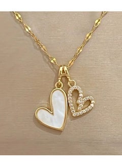 Home Clearance Sale Chic Double-Layer Heart Pendant Necklace with Imitation Shell & Cubic Zirconia - 18K Golden Plated, Stainless Steel - Perfect for Anniversaries, Birthdays, Christmas Gifts  - Image 1