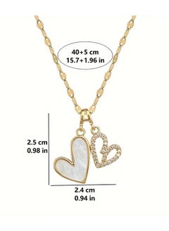 Home Clearance Sale Chic Double-Layer Heart Pendant Necklace with Imitation Shell & Cubic Zirconia - 18K Golden Plated, Stainless Steel - Perfect for Anniversaries, Birthdays, Christmas Gifts  - Image 2