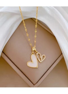 Home Clearance Sale Chic Double-Layer Heart Pendant Necklace with Imitation Shell & Cubic Zirconia - 18K Golden Plated, Stainless Steel - Perfect for Anniversaries, Birthdays, Christmas Gifts  - Image 3