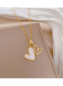 Home Clearance Sale Chic Double-Layer Heart Pendant Necklace with Imitation Shell & Cubic Zirconia - 18K Golden Plated, Stainless Steel - Perfect for Anniversaries, Birthdays, Christmas Gifts  - Image 4