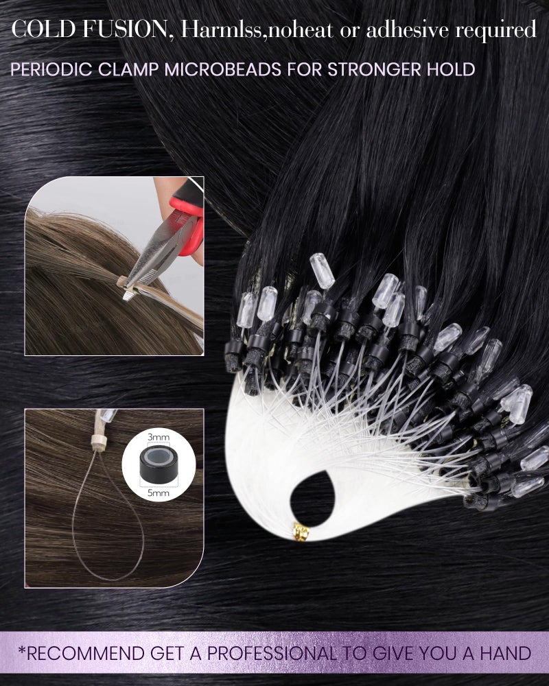 LaaVoo Micro Ring Hair Extensions Human Hair Blonde Micro Loop Hair Extensions Real Human Hair Highlighted Light Blonde 20in 50g 50s - Image 3