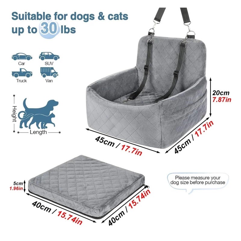 Warm Portable Dog Car Seat For Small Medium Pets With Washable Cushion And Storage Pocket - Image 3
