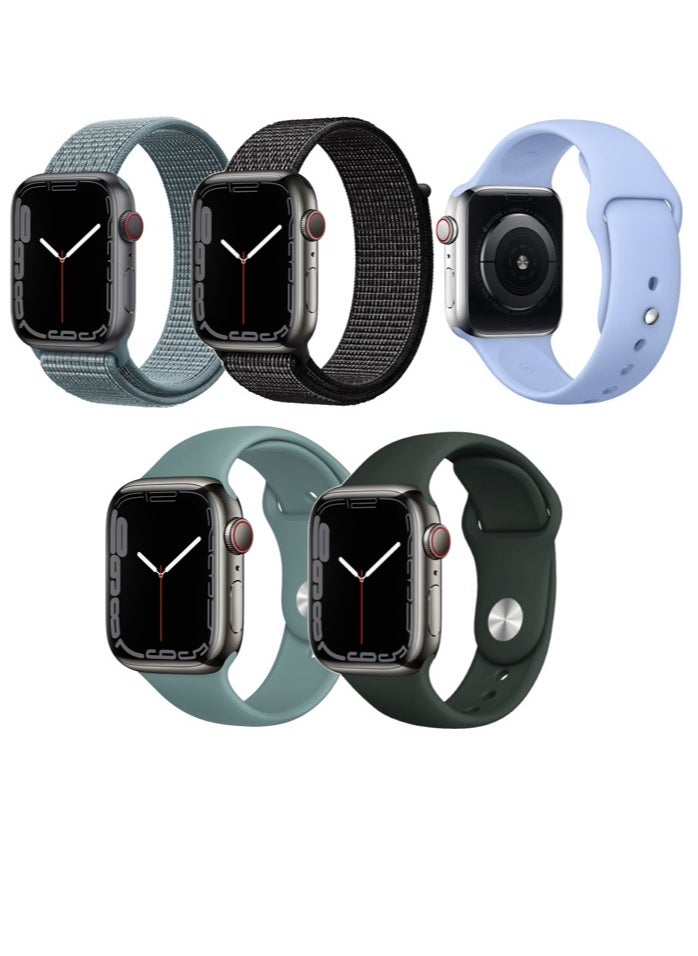 Perfii - 5pcs Watch Bands Replacement for Apple Watch Strap Compatible with Apple Watch 49/46/45/44/42mm Series 10/9/8/7/6/5/4/SE/Ultra - Image 1