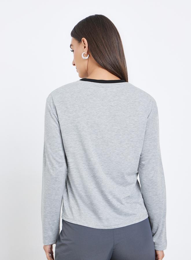 Styli Grey Slogan Print Long Sleeve T-Shirt - Image 5