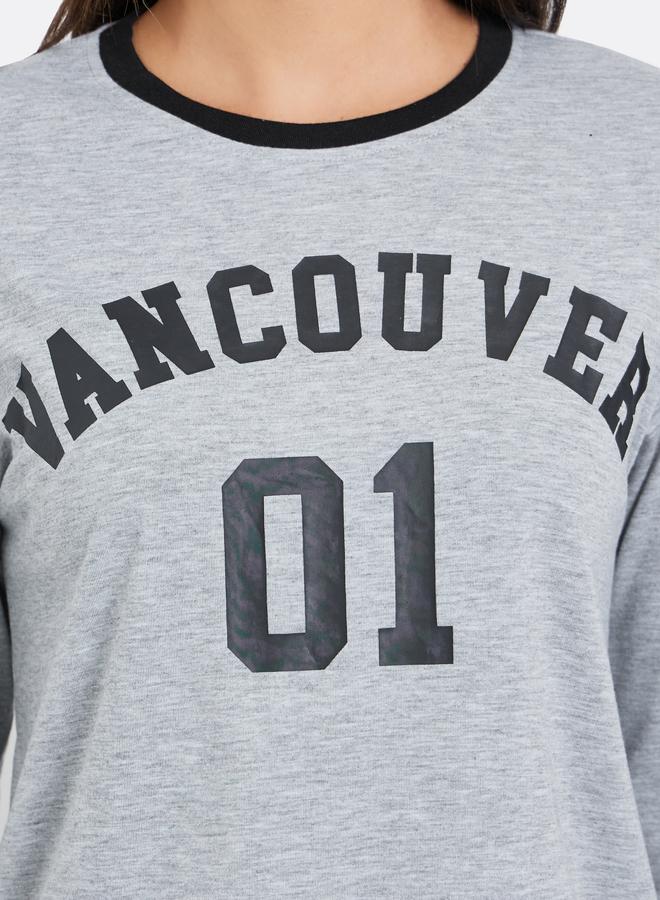 Styli Grey Slogan Print Long Sleeve T-Shirt - Image 4