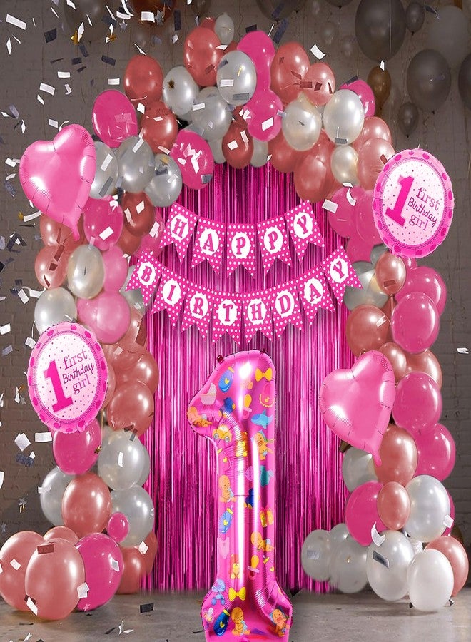 Just Party 1st Birthday Girl Decoration Set - 65-Piece Complete Party Decorations for Girls First Birthday - Pink Balloons, Foil Balloons, and DIY Decor Kit - Image 1