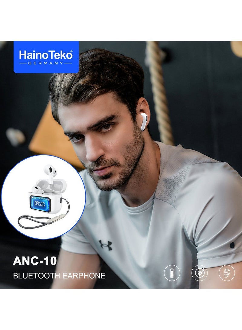 Haino Teko Germany ANC10 Wireless Earphone With High Bass Sound Quality Digital Display and HD Microphone Designed For Android Mobiles and Tablets