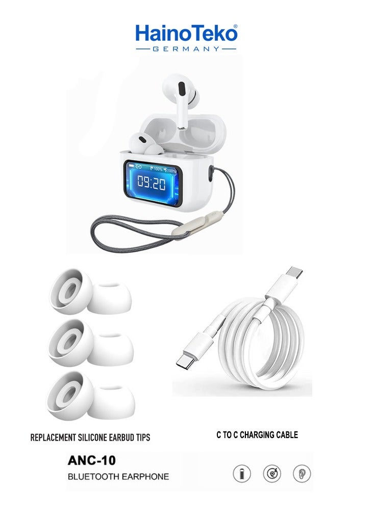 Haino Teko Germany ANC10 Wireless Earphone With High Bass Sound Quality Digital Display and HD Microphone Designed For Android Mobiles and Tablets