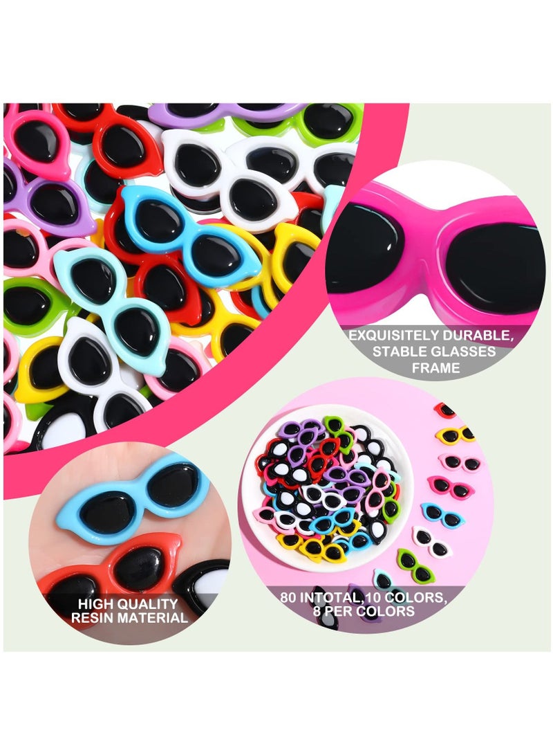 KASTWAVE 80 Pieces Resin Colorful Mini Sunglasses, 10 colors x8 Flatback Resin Scrapbook Decor Accessories Crystal Cute Charm Embellishments for Summer Beach DIY Hair Clip Phone Shell Scrapbook Ornament - Image 3
