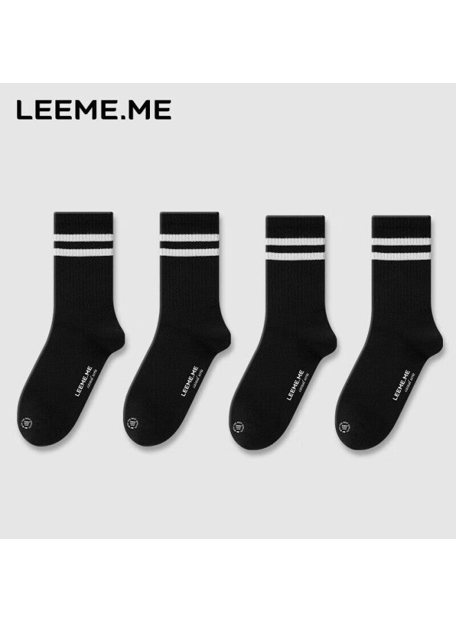 Leeme.me Li Mi Women's Socks, Spring Anti-odor Ladies' Socks, Breathable Striped Mid-calf Women's Socks, 4 Black - Image 1