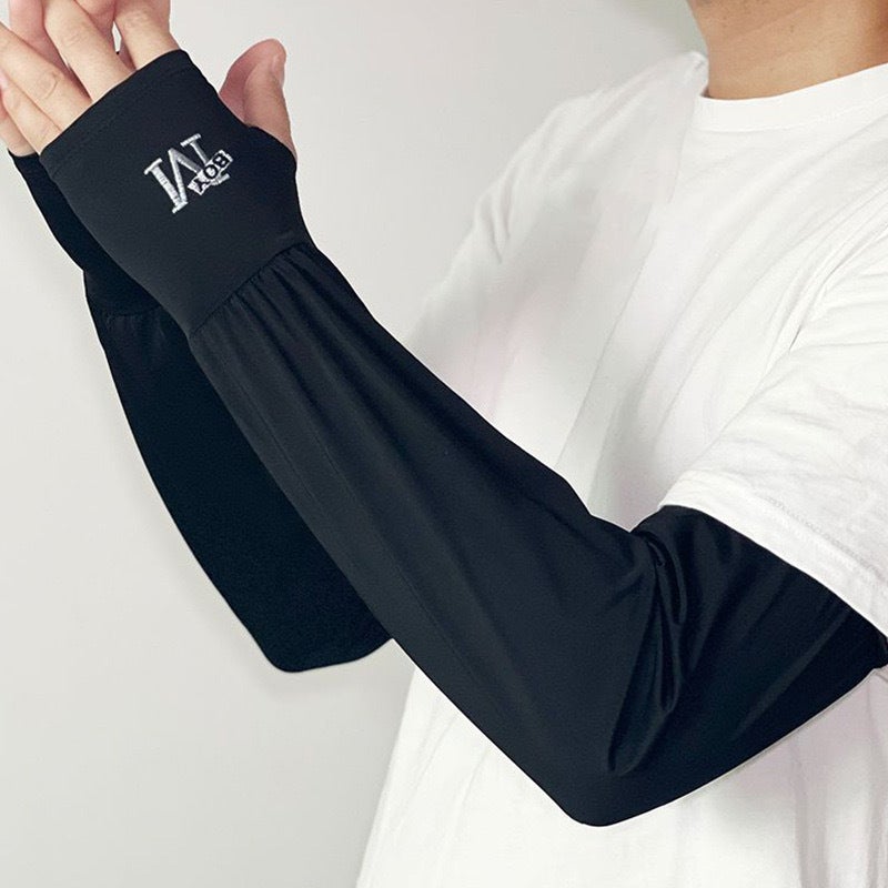 Mens Summer UV Protection Breathable Arm SleevesM Letter Ice Sleeve Black M Letter Ice Sleeve Black 