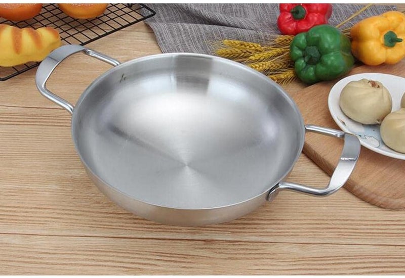 مقلاة بايلا على الطريقة الإسبانية من الفولاذ المقاوم للصدأ للمأكولات البحرية، طباخ أرز الدجاج المقلي الكوري، أدوات طهي المطبخ، للتخييم في الهواء الطلق - فضي 20 سم - Image 2