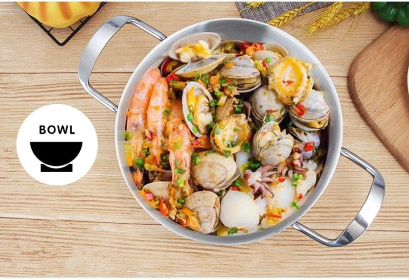 مقلاة بايلا على الطريقة الإسبانية من الفولاذ المقاوم للصدأ للمأكولات البحرية، طباخ أرز الدجاج المقلي الكوري، أدوات طهي المطبخ، للتخييم في الهواء الطلق - فضي 20 سم - Image 4