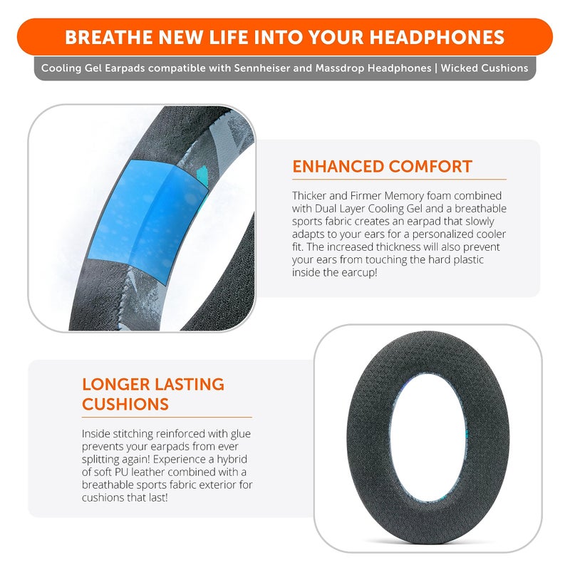 WC Freeze PC38X - Cooling Gel Earpads for Sennheiser PC38X / PC37X / HD599 / HD598/ HD560S / Game ONE & More, Made by Wicked Cushions - Elevate Comfort, Durability, & Sound | 90's Black - Image 4