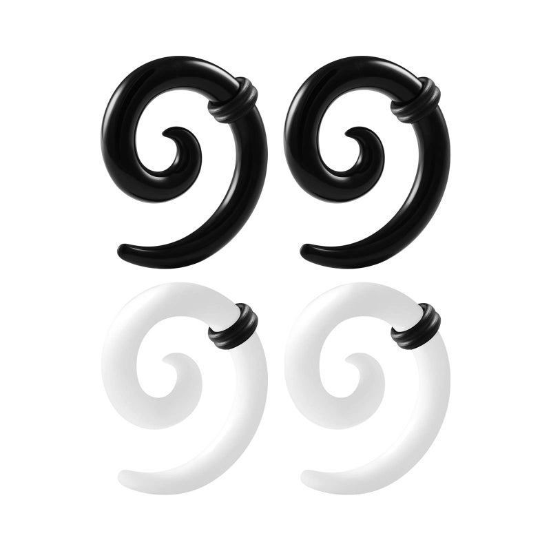 BIG GAUGES 2 Pairs Acrylic 2g Gauge 6mm Black White Taper Expander Spiral Coil Piercing Jewelry Stretcher Ear Earring Lobe Plugs BG2912