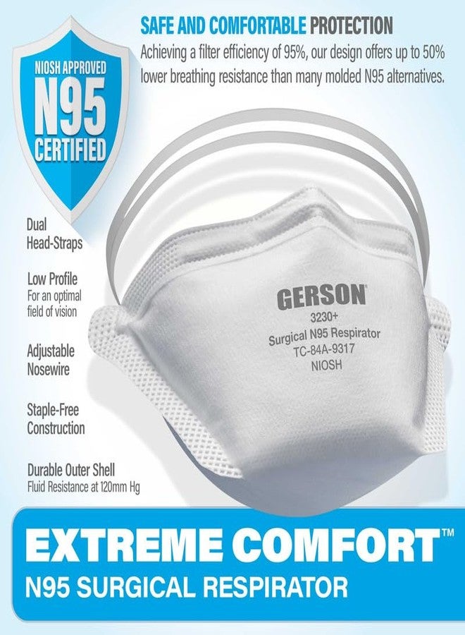 GERSON FDA Cleared Sugical N95 Pouch Respirator (3230+), NIOSH-Approved, Made in U.S.A., One-Size, 50 Respirators/Box, White - Image 2