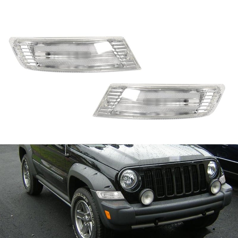 Tonsya For 2005 2006 2007 Jeep Liberty Front Bumper Signal Side Marker housing Clear Lens 57010124AAPFM 55156766AE 55156767AE CH2521143 CH2520143