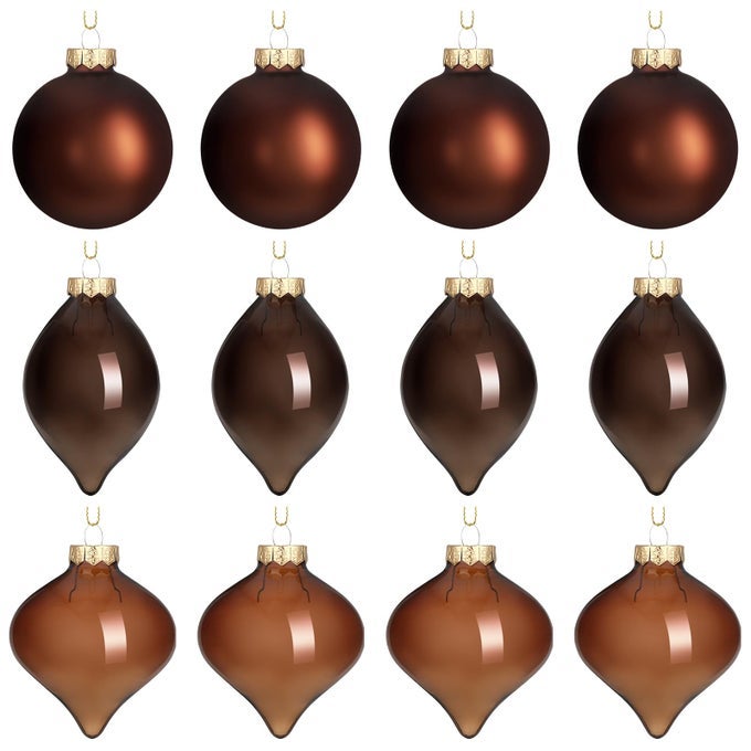 12 PCS BROWN GLASS CHRISTMAS BALL ORNAMENTS SET 315 HANGING SHATTERPROOF GLASS BULBS FOR CHRISTMAS TREE BAUBLES BULK FOR HOLIDAY XMAS TREE DECORATIONS GIFTS