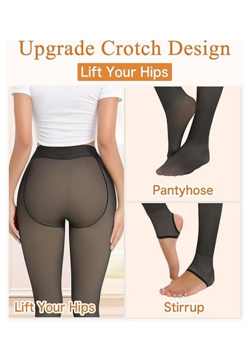 Furtey Fleece Lined Warm Tights for Women, 220g Fake Translucent Winter Tights, Double Lined Stretch Thermal Tights（5~20℃） - Image 4