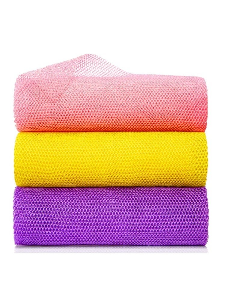 3 قطع إسفنجة شبكية أفريقية طويلة (30.5*80.5 سم) مقشر للجسم في الحمام مقشر للظهر مُنعّم للبشرة ومجموعة من مناشف الشاطئ - [عبوة من 2] 100% ميكروفايبر عالي الامتصاص 2 منشفة حمام، مناشف حمام بجودة الفنادق والمنتجعات الصحية (رمادي + بنفسجي) 70*140 سم - Image 2