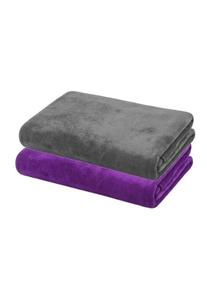 3 قطع إسفنجة شبكية أفريقية طويلة (30.5*80.5 سم) مقشر للجسم في الحمام مقشر للظهر مُنعّم للبشرة ومجموعة من مناشف الشاطئ - [عبوة من 2] 100% ميكروفايبر عالي الامتصاص 2 منشفة حمام، مناشف حمام بجودة الفنادق والمنتجعات الصحية (رمادي + بنفسجي) 70*140 سم - Image 3