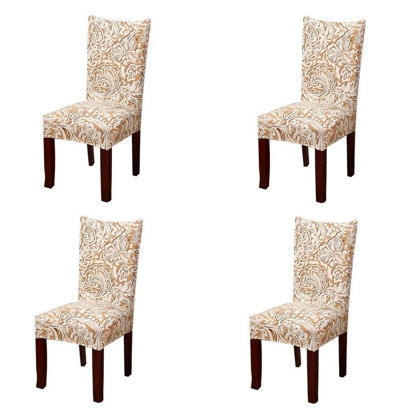 SoulFeel 4 x Soft Spandex Fit Stretch Short Dining Room Chair Covers with Printed Pattern Banquet Chair Seat Protector Slipcover for Home Party Hotel Wedding Ceremony Style 2 - Image 1