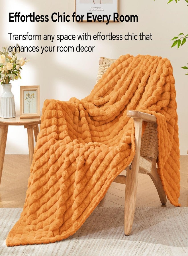 BEDELITE Updated Burnt Orange Throw Blanket for Couch and Bed- Super Soft and Warm 3D Checkered Fluffy Fuzzy Fleece Blanket, Luxurious Plush Cozy Blanket for Room Decor Spring, 50x60 inches - Image 4