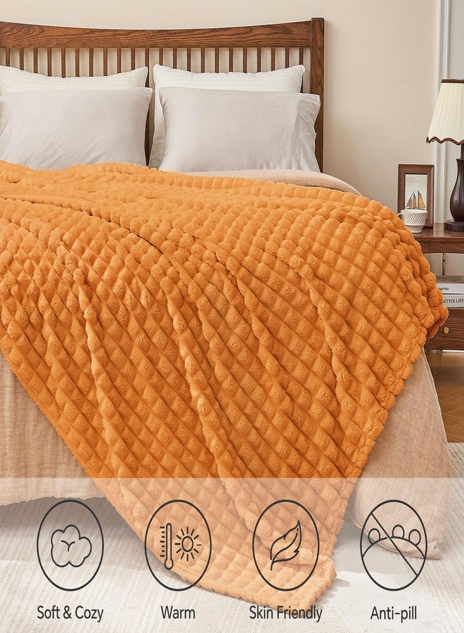 BEDELITE Updated Burnt Orange Throw Blanket for Couch and Bed- Super Soft and Warm 3D Checkered Fluffy Fuzzy Fleece Blanket, Luxurious Plush Cozy Blanket for Room Decor Spring, 50x60 inches - Image 5