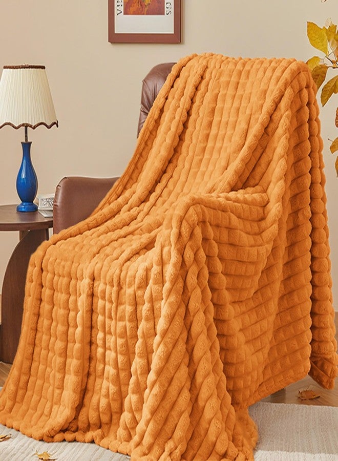 BEDELITE Updated Burnt Orange Throw Blanket for Couch and Bed- Super Soft and Warm 3D Checkered Fluffy Fuzzy Fleece Blanket, Luxurious Plush Cozy Blanket for Room Decor Spring, 50x60 inches - Image 1