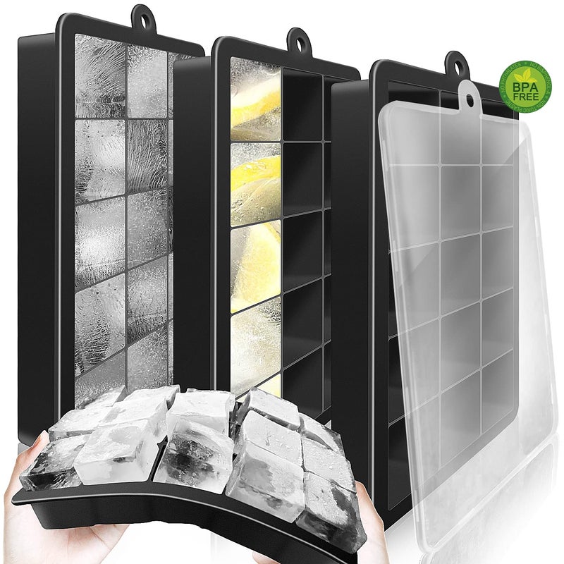 Walfos Ice Cube Tray with LidIce Cube Mold 3 Pack Easy Pop Out Flexible Silicone BPA Free  Best for FreezerWater Baby FoodWhiskeyCocktail and Drink