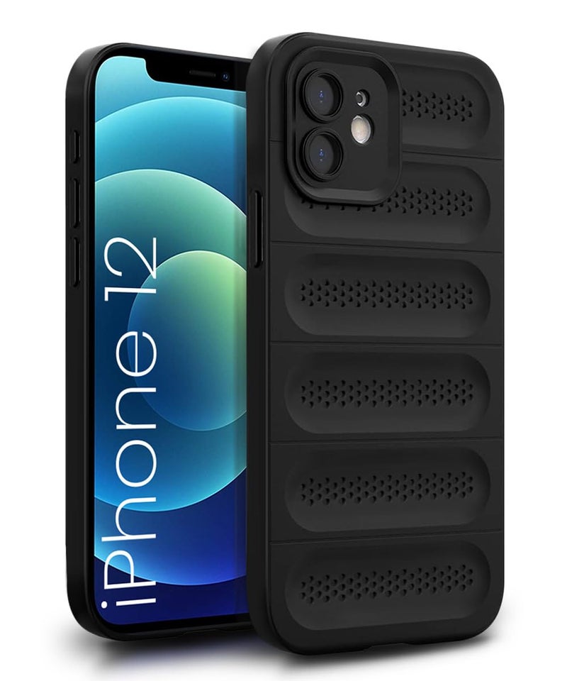 WOW IMAGINE Ultimate Silicone Back Cover Case for iPhone 12 | Heat Dissipation Thin Soft TPU | 360° Camera Protection | Breathable Cooling Holes – Pitch Black - Image 1