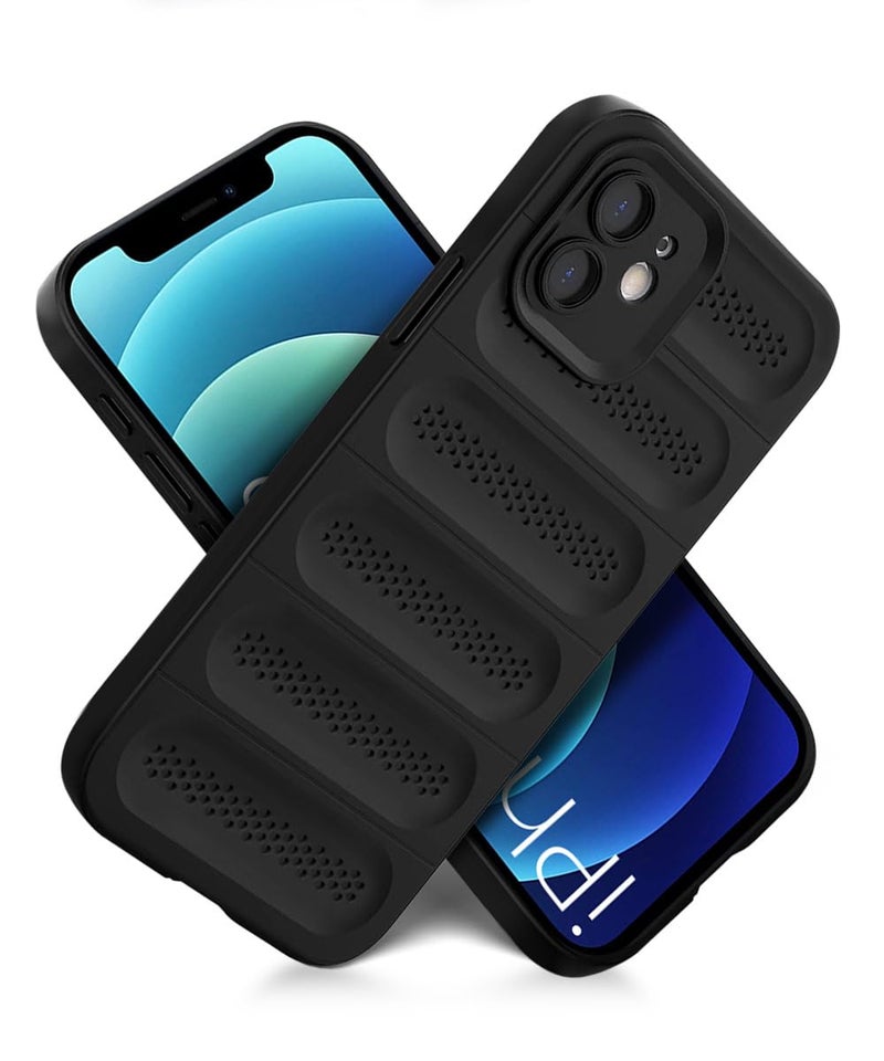 WOW IMAGINE Ultimate Silicone Back Cover Case for iPhone 12 | Heat Dissipation Thin Soft TPU | 360° Camera Protection | Breathable Cooling Holes – Pitch Black - Image 2