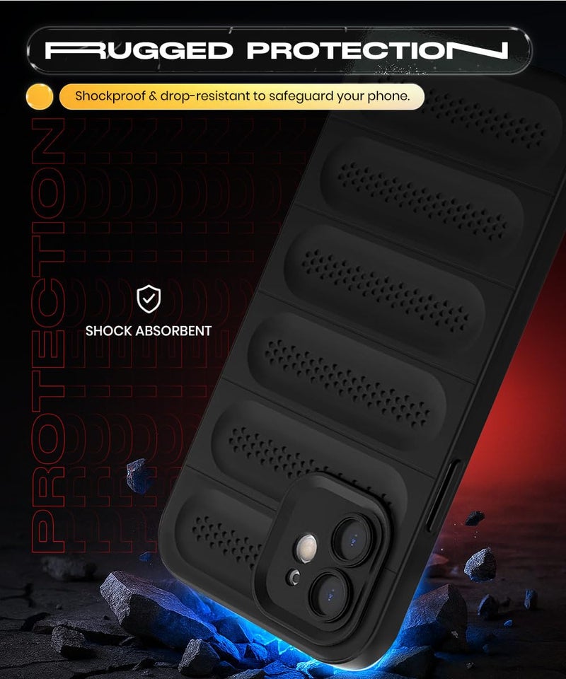 WOW IMAGINE Ultimate Silicone Back Cover Case for iPhone 12 | Heat Dissipation Thin Soft TPU | 360° Camera Protection | Breathable Cooling Holes – Pitch Black - Image 4