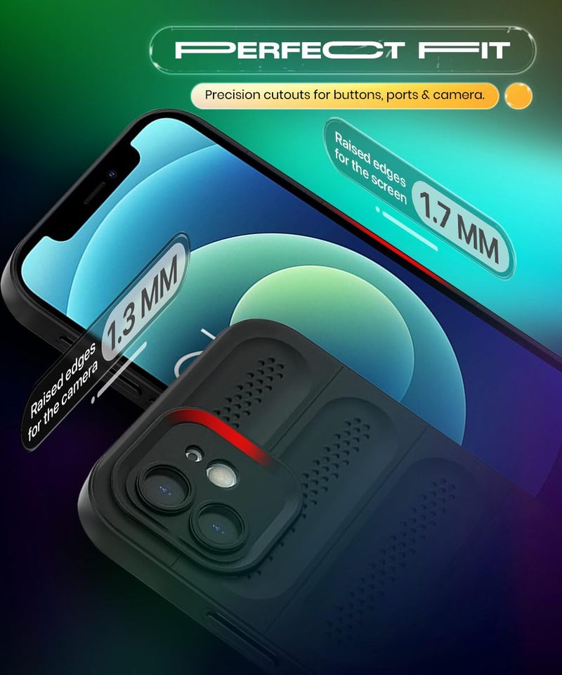 WOW IMAGINE Ultimate Silicone Back Cover Case for iPhone 12 | Heat Dissipation Thin Soft TPU | 360° Camera Protection | Breathable Cooling Holes – Pitch Black - Image 5