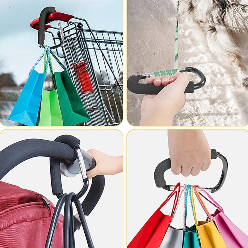 ECVV Transit & use compatible 2 Pack Baby Stroller Hooks Mommy Large Carabiner Stroller Accessories Clips Organizer Hook for Hanging Purses, Diaper Bag, Shopping Bags (Black) Wear resistant - Image 4