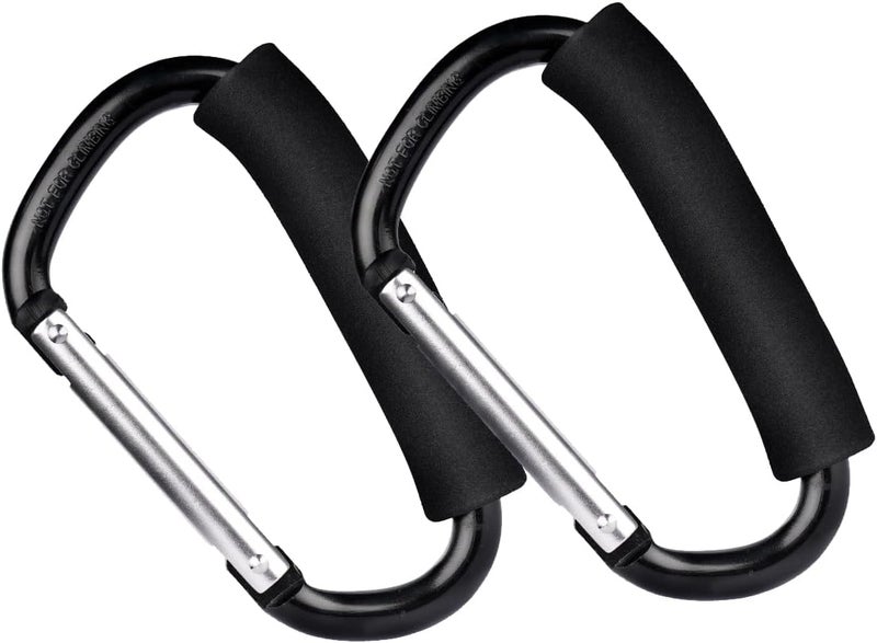 ECVV Transit & use compatible 2 Pack Baby Stroller Hooks Mommy Large Carabiner Stroller Accessories Clips Organizer Hook for Hanging Purses, Diaper Bag, Shopping Bags (Black) Wear resistant - Image 1