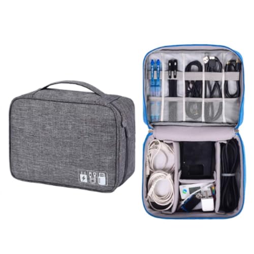 Natkam Electronics Gadget/Accessories Organizer Bag, Universal Travel Bag for Cables, Power Bank, Adapter and More. Adjustable Size Fits Pads, Hard Disk, Camera Battery and Many More (Grey) - Image 1