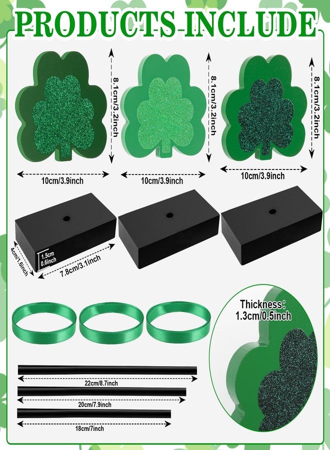 Hedeey 3 Pieces St. Patrick's Day Tiered Tray Decor, St. Patrick's Table Decor Shamrock Wooden Set, Irish-Themed Shamrock Decor, Green Lucky Shamrocks for Home Decor (Dark Green) - Image 3