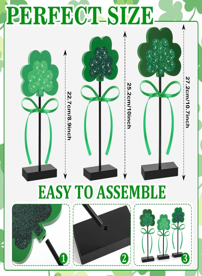 Hedeey 3 Pieces St. Patrick's Day Tiered Tray Decor, St. Patrick's Table Decor Shamrock Wooden Set, Irish-Themed Shamrock Decor, Green Lucky Shamrocks for Home Decor (Dark Green) - Image 2
